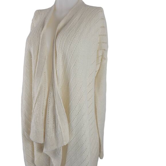 Lou & Grey Acrylic/Nylon/Wool/Alpaca Cream Waterfall Front Cardigan Women L - Picture 2 of 5